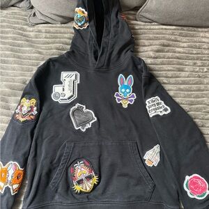 Psycho Bunny Black Hoodie with Vibrant Patches